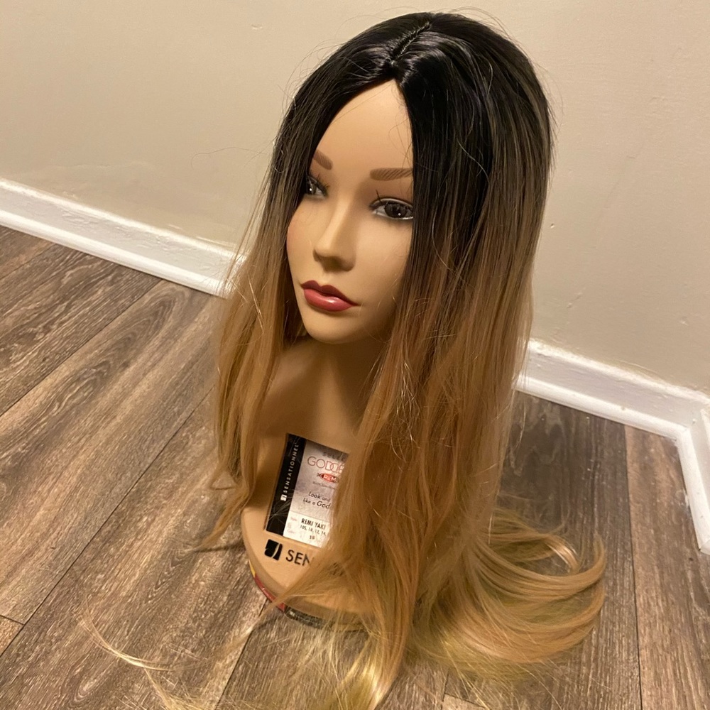 women’s dark black to blonde straight ombré wig